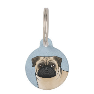 Fawn Pug Dog Head Close-Up Cartoon Illustration Pet Tag