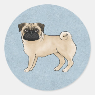 Fawn Pug Dog Standing Cute Cartoon Illustration Classic Round Sticker