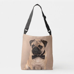 Fawn Pug Dog with Bow Tie Crossbody Bag