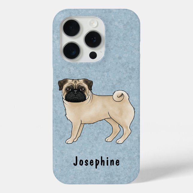 Fawn Pug Mops Cute Cartoon Dog With Custom Name Case-Mate iPhone Case (Back)