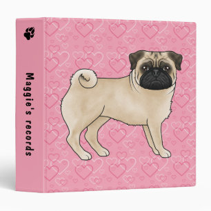 Fawn Pug Mops Cute Dog Love Hearts Pattern Pink Binder