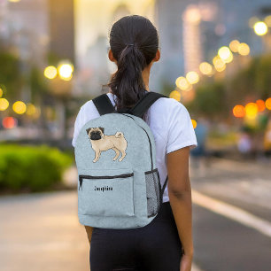 Fawn Pug Mops Dog Breed Design With Custom Text Printed Backpack