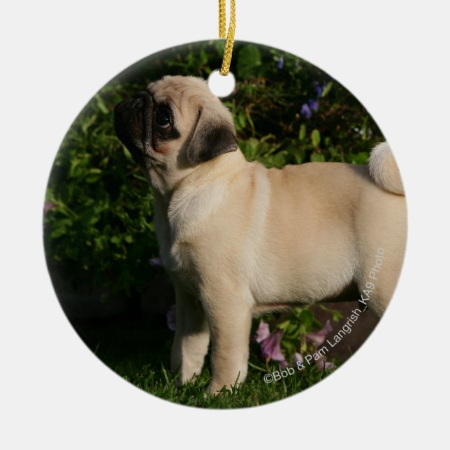 Fawn Pug Profile Ceramic Ornament (Front)