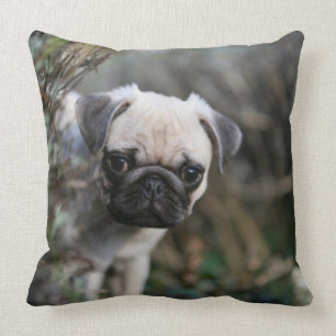Fawn Pug Puppy Headshot Throw Pillow