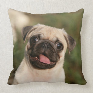 Fawn Pug Puppy Panting Throw Pillow