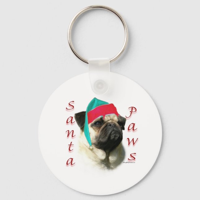 Fawn Pug Santa Paws Keychain (Front)