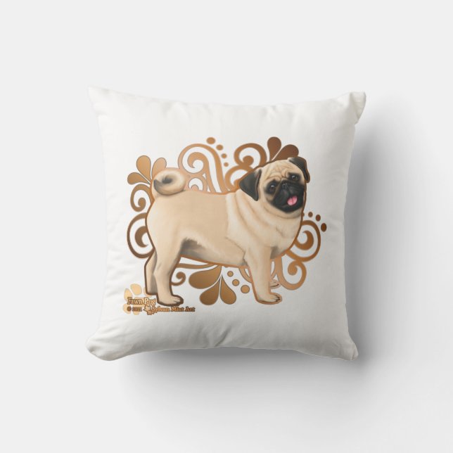 Fawn Pug Throw Pillow (Front)