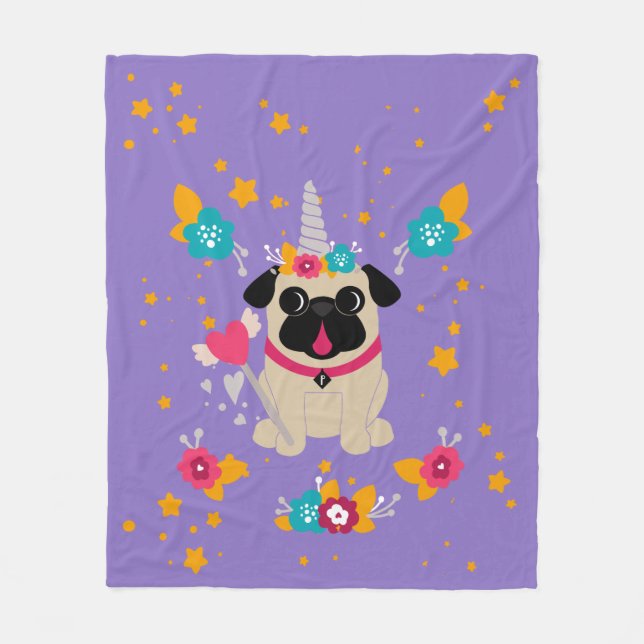 Fawn Pug Unicorn Fleece Blanket (Front)