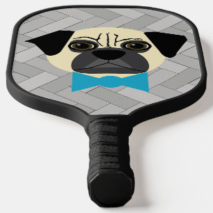 Fawn Pug with bowtie, Herringbone grey Pickleball Paddle