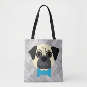 Fawn Pug with Bowtie, Herringbone grey Tote Bag
