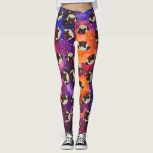 Fawn Pugs on Cosmic Space Background Leggings