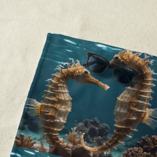 Fawn Romantic Seahorses Under The Ocean, Beach Towel