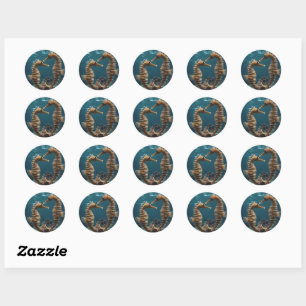 Fawn Romantic Seahorses Under The Ocean, Classic Round Sticker