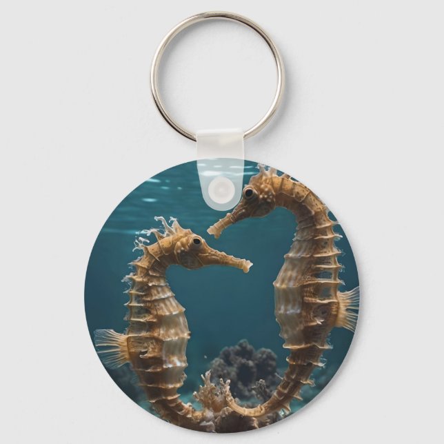 Fawn Romantic Seahorses Under The Ocean,  Keychain (Front)
