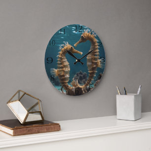 Fawn Romantic Seahorses Under The Ocean,  Large Clock