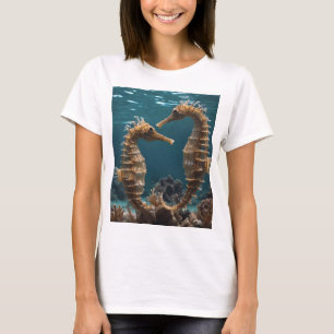 Fawn Romantic Seahorses Under The Ocean, T-Shirt