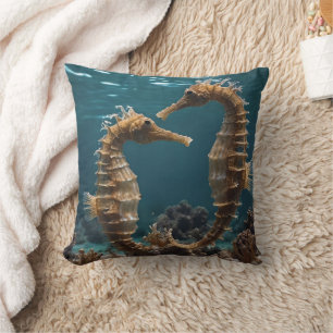 Fawn Romantic Seahorses Under The Ocean, Throw Pillow