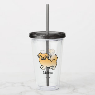 Fawn Sable Tibetan Spaniel Cute Cartoon Dog & Name Acrylic Tumbler