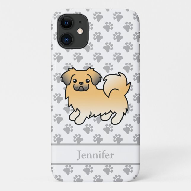 Fawn Sable Tibetan Spaniel Cute Cartoon Dog & Name Case-Mate iPhone Case (Back)
