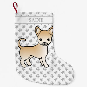 Fawn Smooth Coat Chihuahua Cartoon Dog & Name Small Christmas Stocking