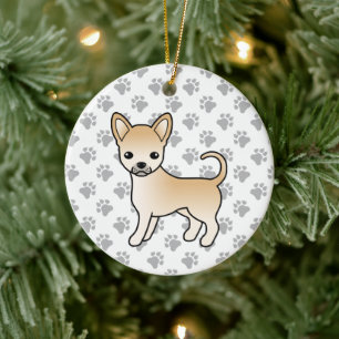 Fawn Smooth Coat Chihuahua Cartoon Dog & Paws Ceramic Ornament