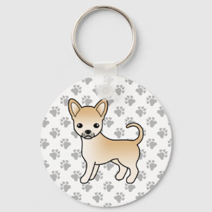Fawn Smooth Coat Chihuahua Cartoon Dog & Paws Keychain