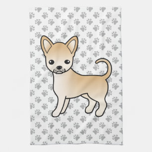 Fawn Smooth Coat Chihuahua Cartoon Dog & Paws Kitchen Towel