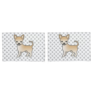 Fawn Smooth Coat Chihuahua Cartoon Dog & Paws Pillowcase