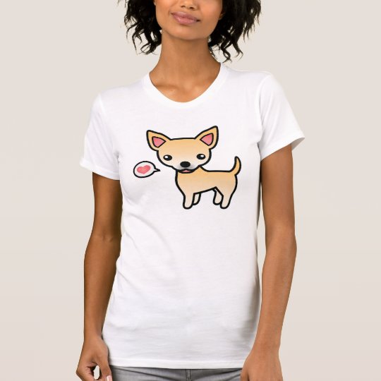 Fawn Smooth Coat Chihuahua With A Pink Heart T-Shirt