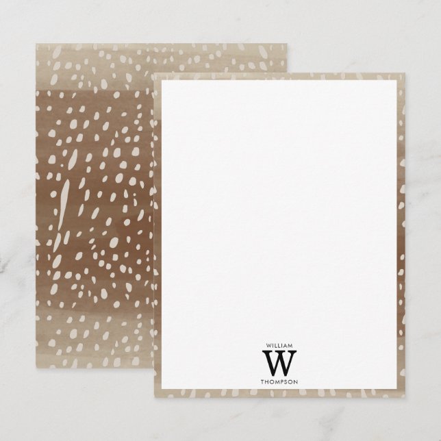 Fawn Spots Baby Deer Animal Print Monogram Card (Front/Back)