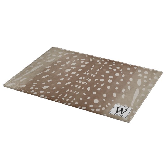 Fawn Spots Baby Deer Animal Print Monogram Cutting Board (Corner)