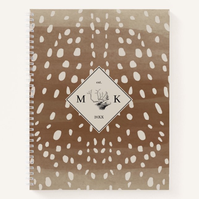 Fawn Spots Baby Deer Animal Print Pattern Monogram Notebook (Front)