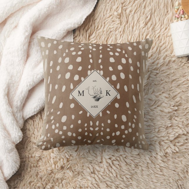 Fawn Spots Baby Deer Animal Print Pattern Monogram Throw Pillow (Blanket)