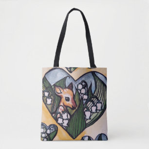 Fawn Spring Deer Lily of the Valley Flowers Tote Bag