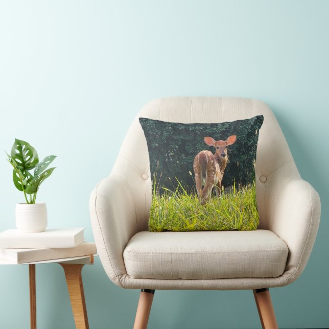 Fawn Standing in the Grass Throw Pillow (Chair)