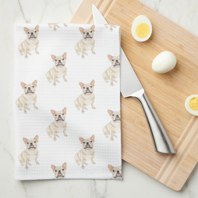 Fawn Tan Cream Frenchie French Bulldog Kitchen Towel (Quarter Fold)