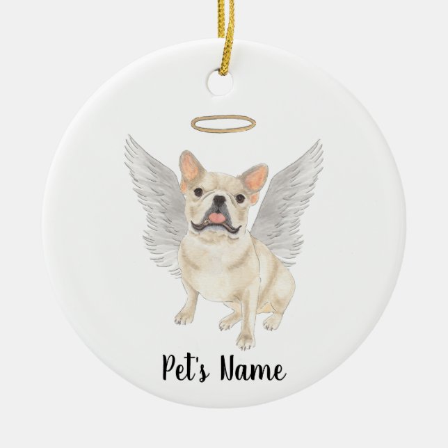 Fawn Tan Cream Frenchie Sympathy Memorial Ceramic Ornament (Front)