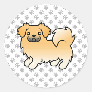Fawn Tibetan Spaniel Cute Cartoon Dog Classic Round Sticker