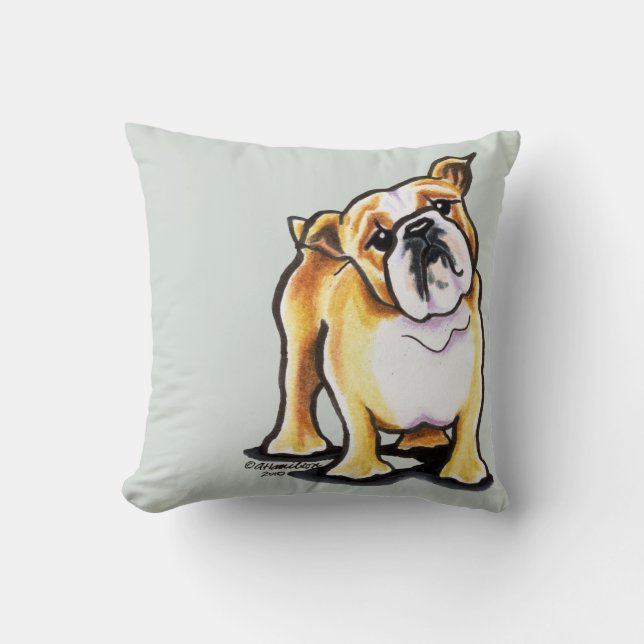 Fawn White English Bulldog Portrait Throw Pillow (Front)