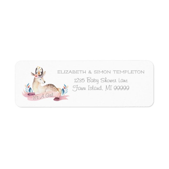 Fawntastic Deer It's A Girl Baby Shower Address (Front)