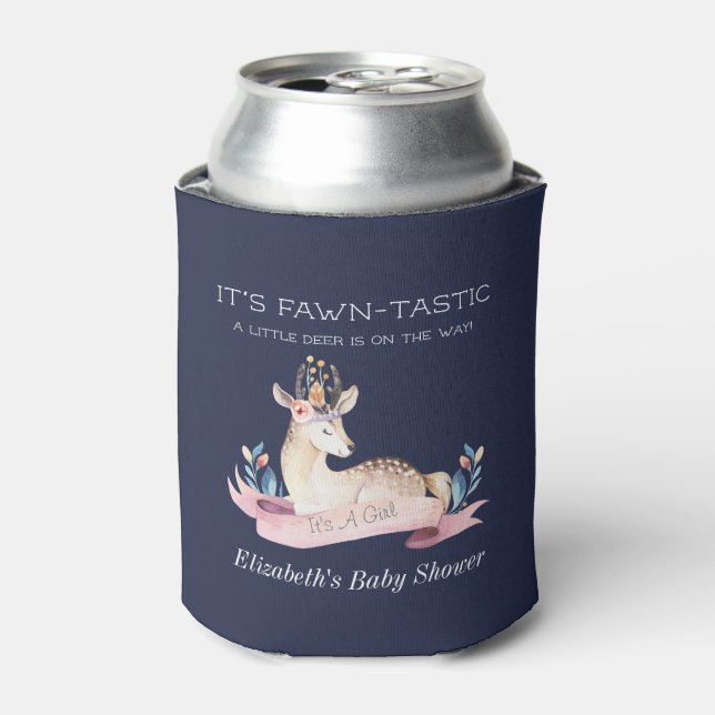 Fawntastic Deer It's A Girl Baby Shower Favours Can Cooler (Can Front)