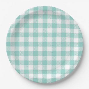 Faye and Lauren Aqua Plaid Paper Plate