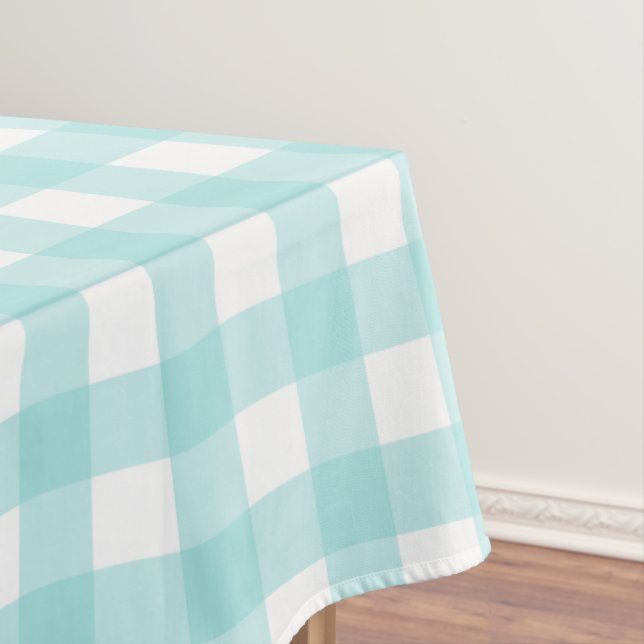 Faye and Lauren Aqua Plaid Tablecloth (In Situ)