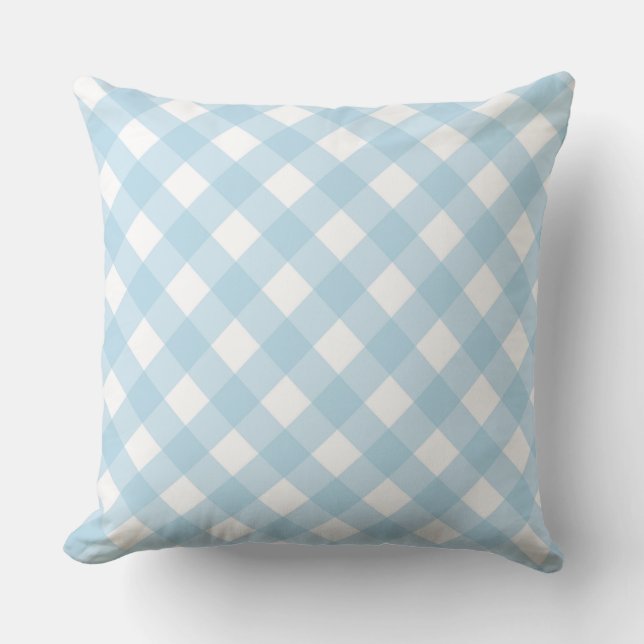 Faye and Lauren Blue Gingham Throw Pillow (Front)