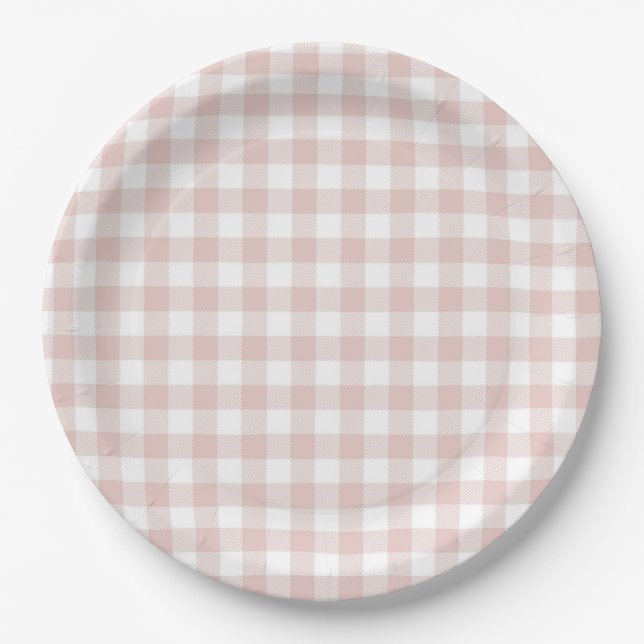 Faye and Lauren Blush Plaid Paper Plate (Front)