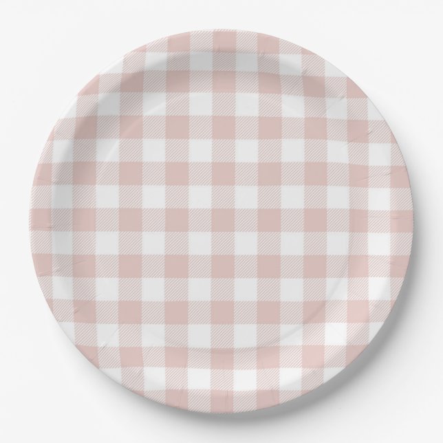 Faye and Lauren Blush Plaid Paper Plate (Front)