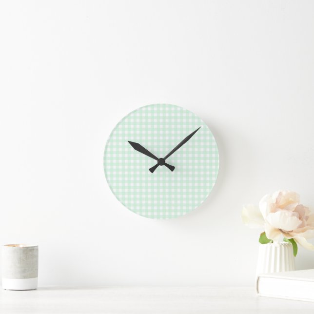 Faye and Lauren Bright Green Gingham Round Clock (Home)
