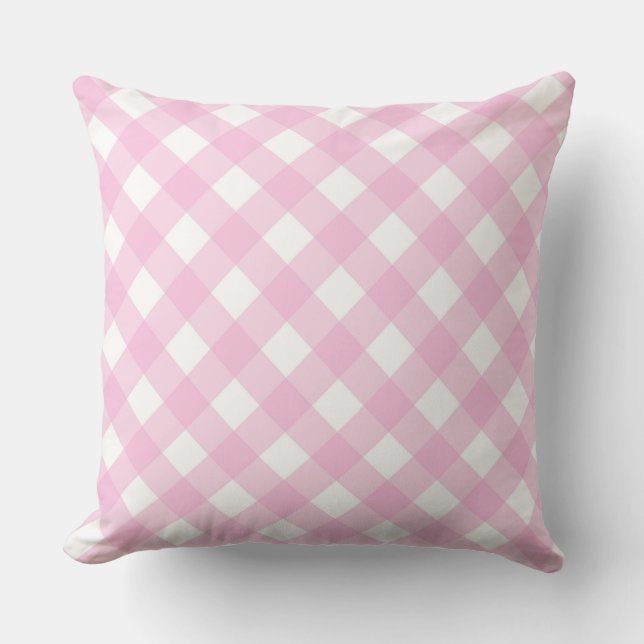 Faye and Lauren Bright Pink Gingham Throw Pillow (Front)