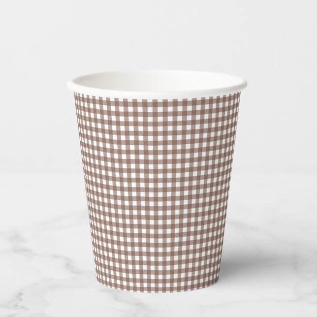 Faye and Lauren Brown Gingham Paper Cups (Front)