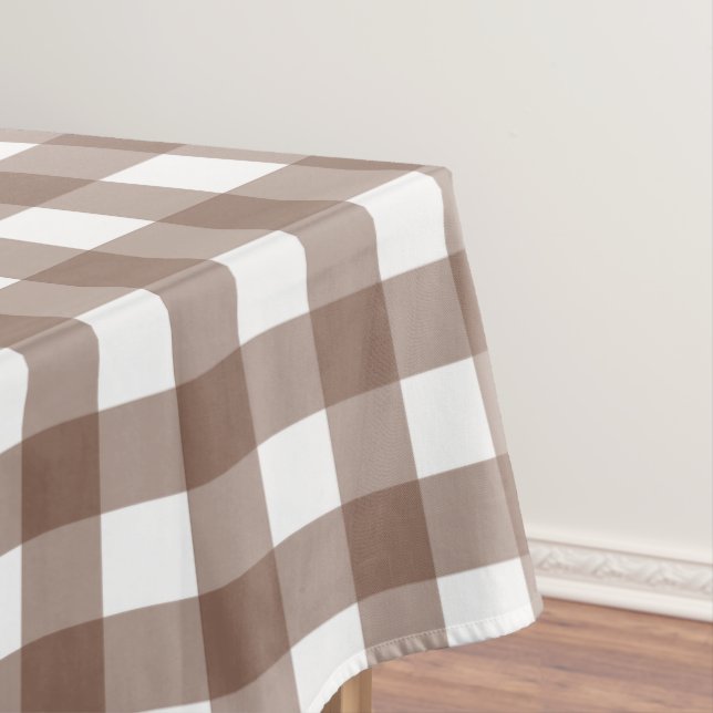Faye and Lauren Brown Plaid Tablecloth (In Situ)